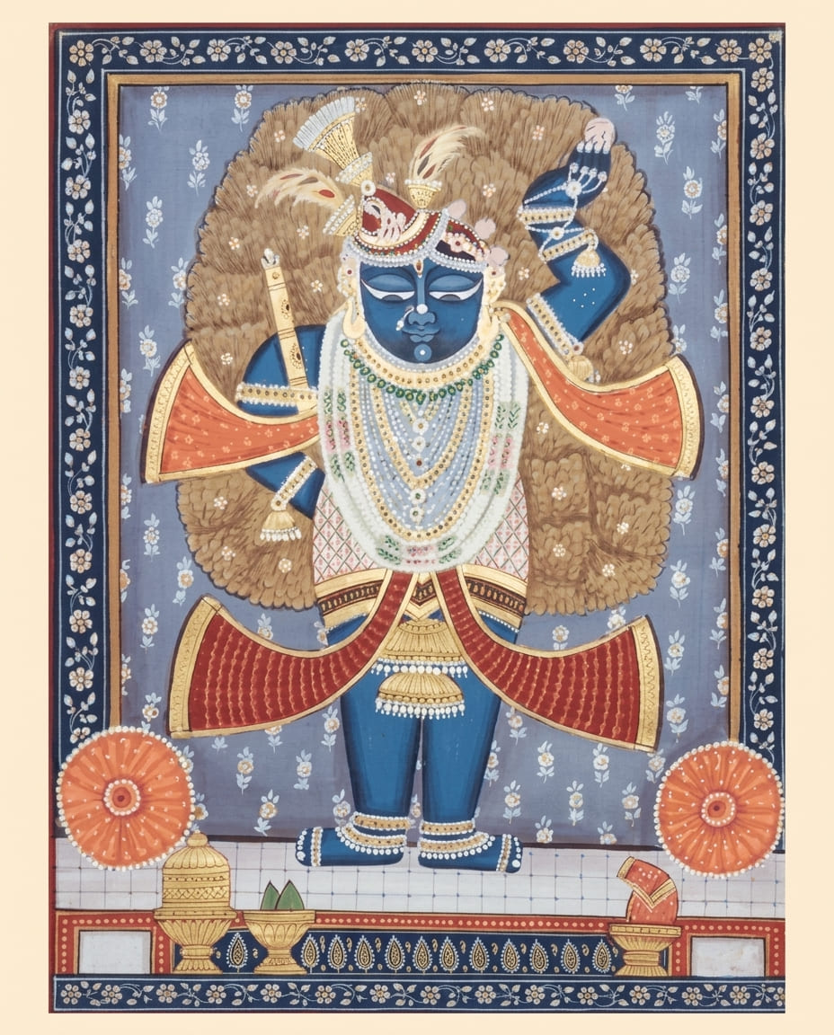 Pichwai Painting of Shrinathji with Golden Floral Halo